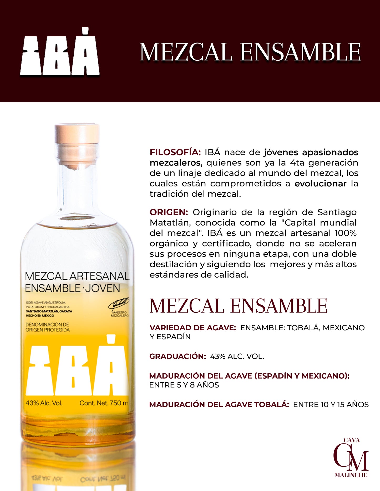 Mezcal Ensamble Espadín Tobalá Mexicano 43° 750ml