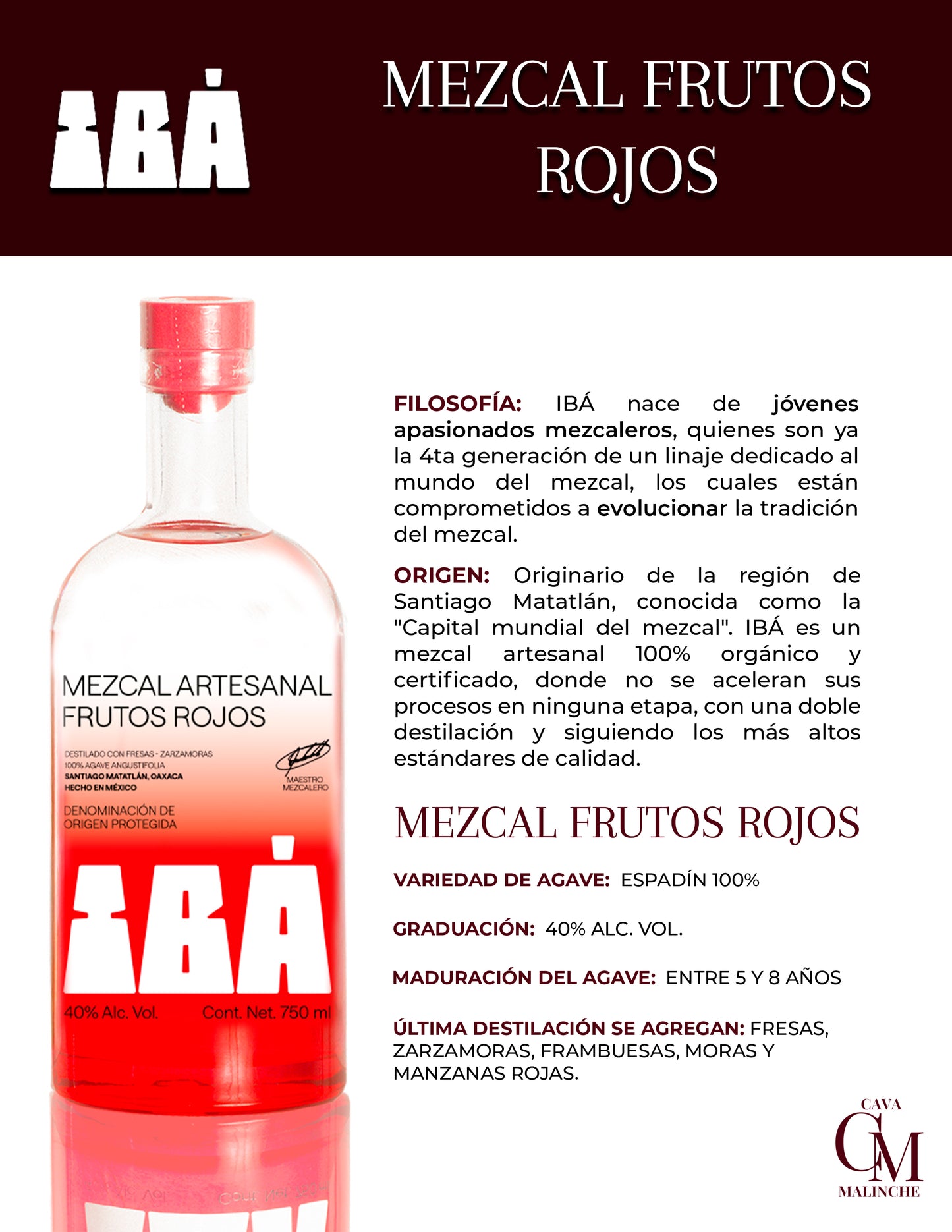 Mezcal Espadín joven infusión de frutos rojos 40° 750ml