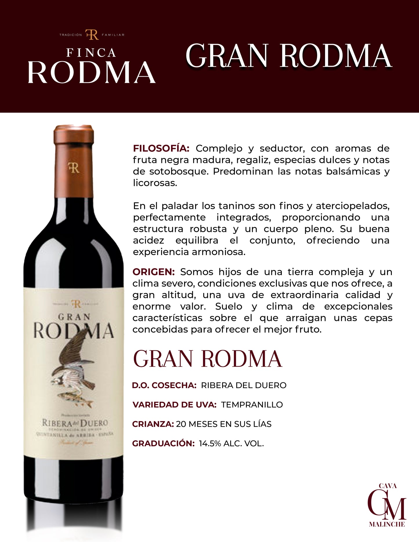 Vino Tinto Gran Rodma Ribera del Duero 100% Tempranillo 750ml