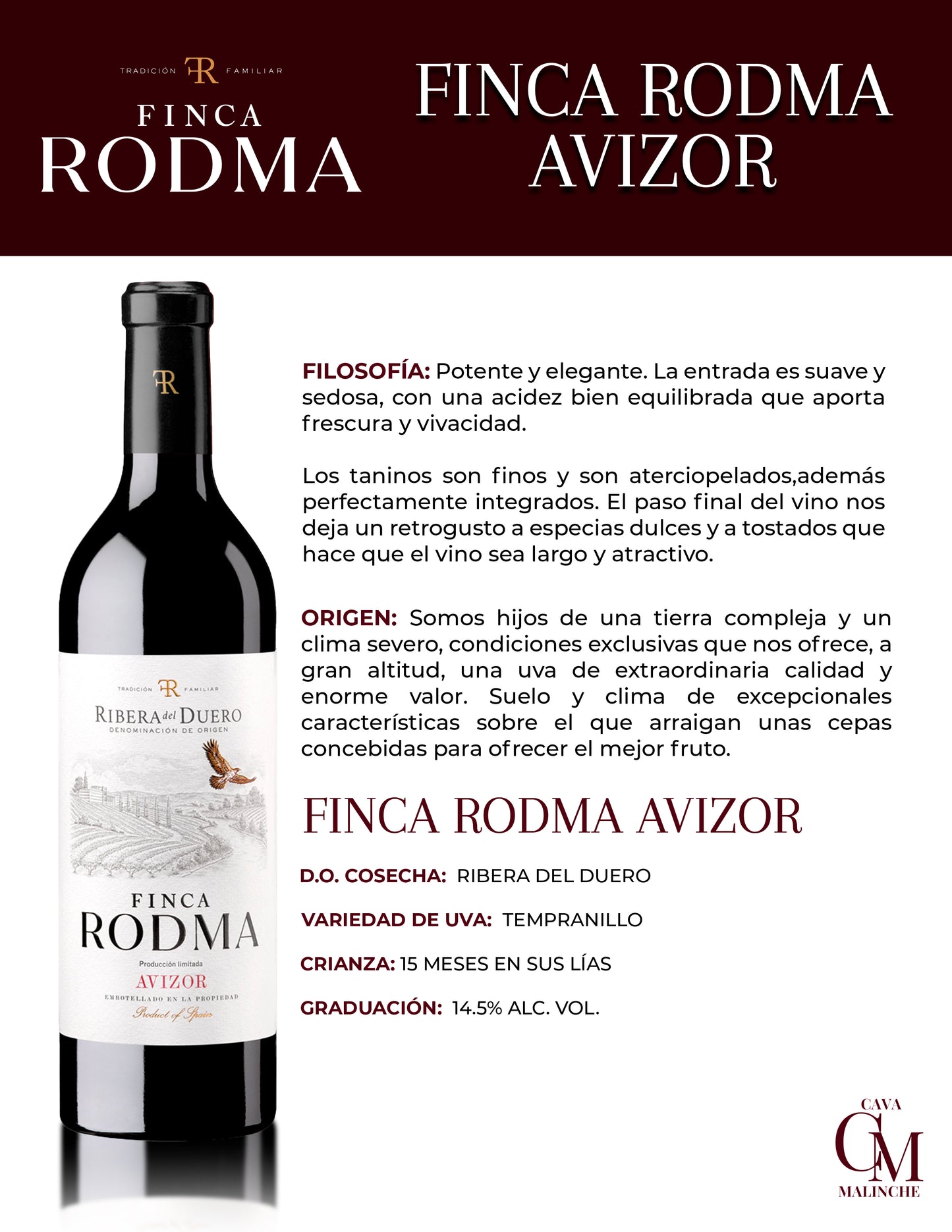 Vino Tinto Avizor Rodma Ribera del Duero 100% Tempranillo 750ml